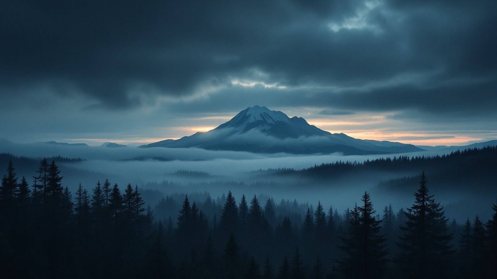 A darkening sky with flat-based storm clouds building over a treeline